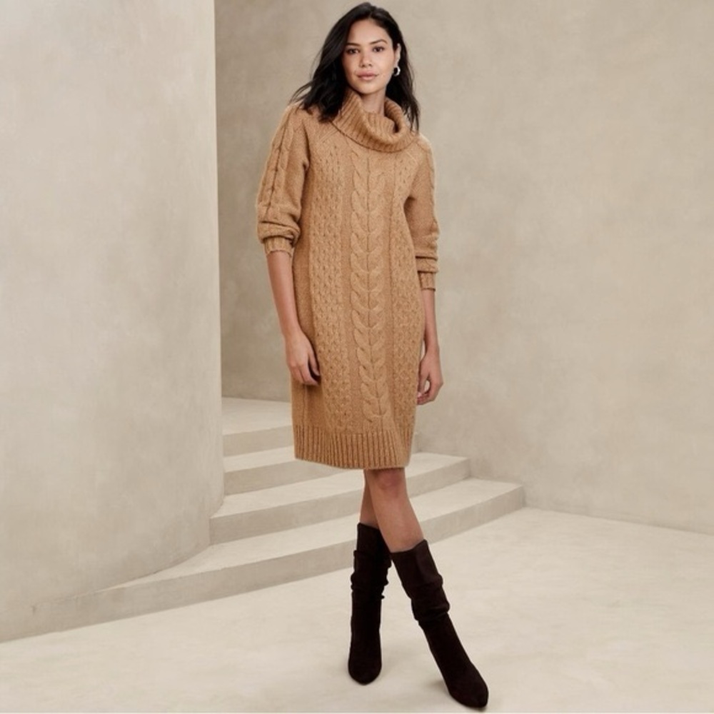 Banana Republic Camel Cowl Neck Sweater Dress